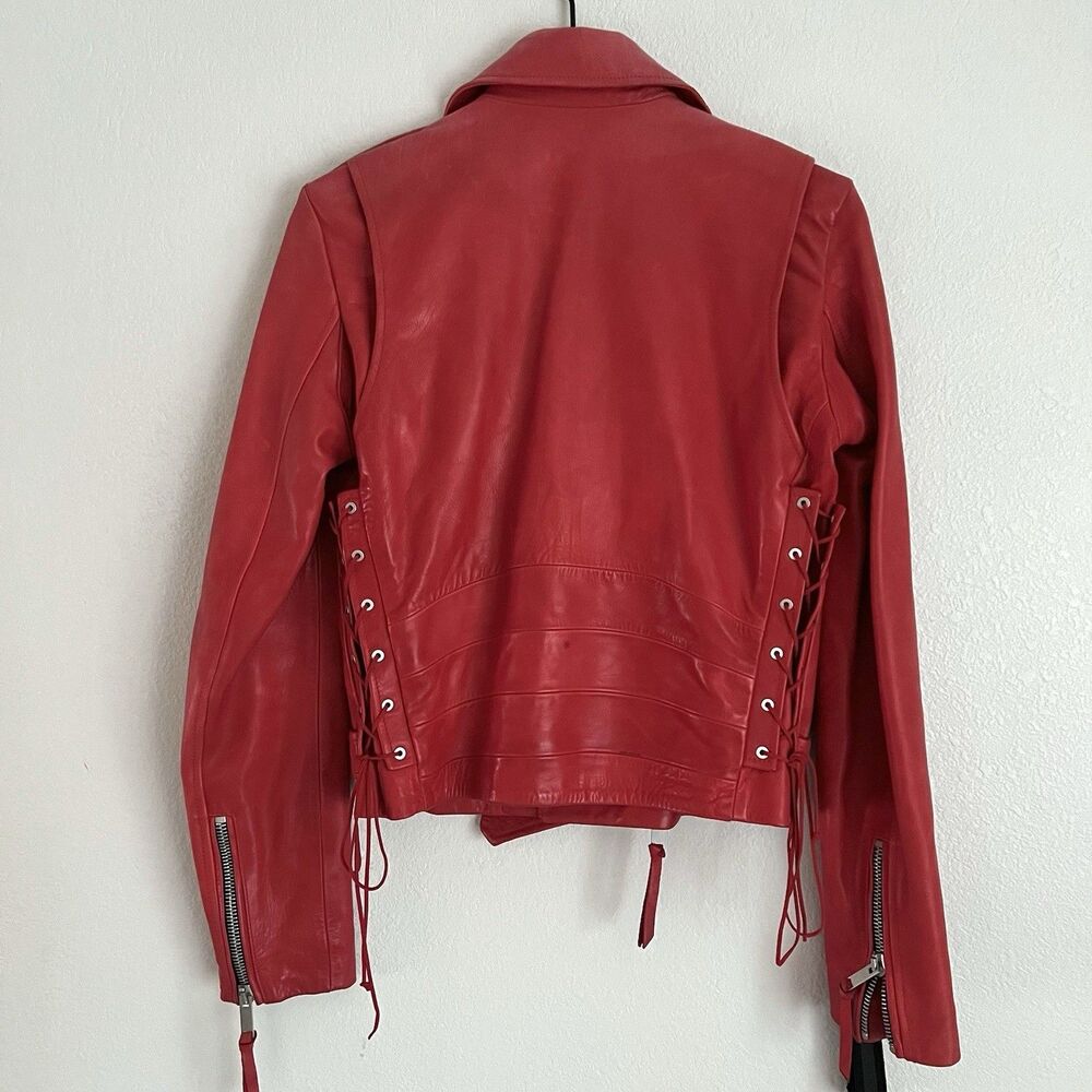 Ben Taverniti Unravel Project Men’s Red Leather Biker Jacket Size 42 - Picture 2 of 10